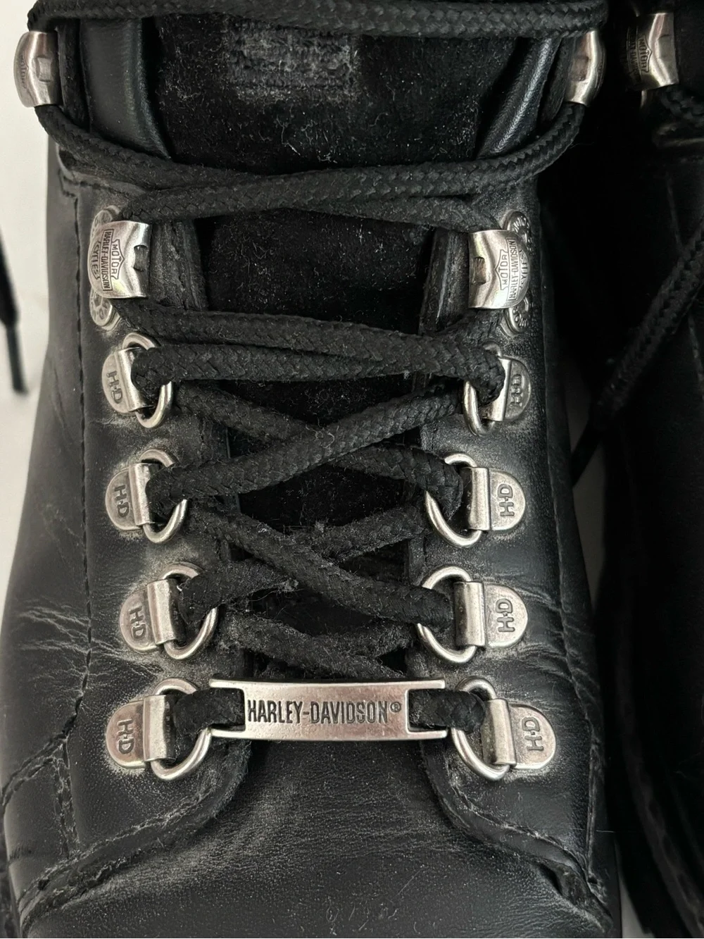 Harley-Davidson Black Leather Lace-Up Motorcycle Boots with Metal Eyelets